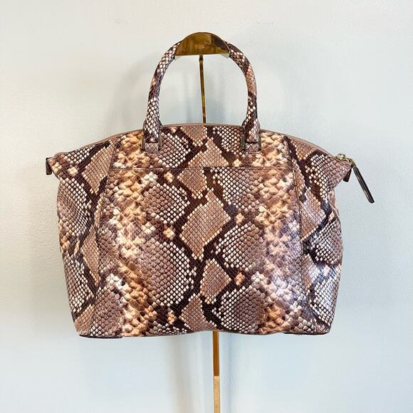 Michael Kors Embossed Leather Snakeskin Python Print Riley Satchel Hand Bag - Picture 2 of 13